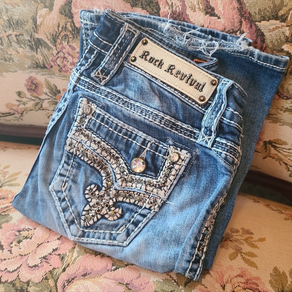 Rock Revival Betty Boot Size 25 Distressed Blue Jeans